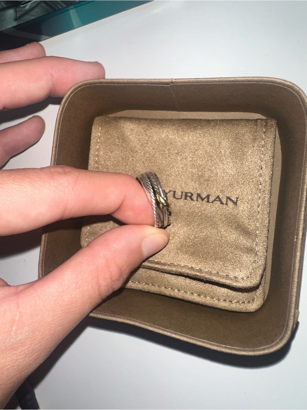 David Yurman Mixed Metal Cable Stack Ring in Silver and Gold